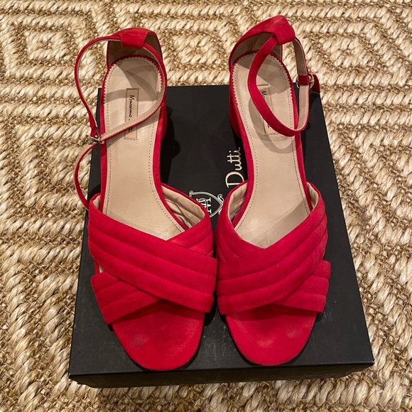 Massimo Dutti red suede heeled sandals - Picture 1 of 7